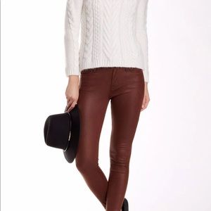 $198 7 FOR ALL MANKIND COATED SKINNY STRETCH WINE BROWN SIZE 10 30